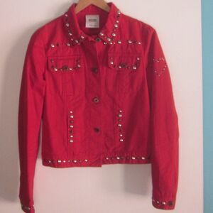 Moschino Cheap & Chic Womens Size 8 Red Embellished Jacket Cotton Stretch